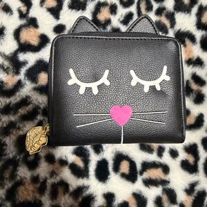 Betsey Johnson Black Cat Clutch with Pink Heart Nose